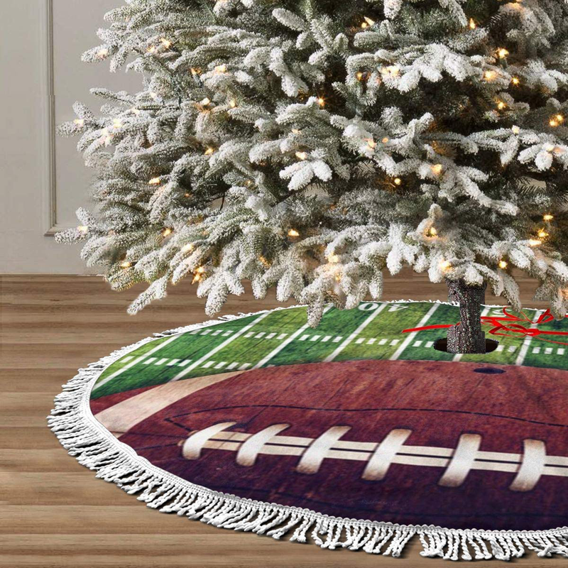 MSGUIDE American Football Christmas Tree Skirt 48 Inch Large Halloween Xmas Tree Decor for Holiday Party Decor Christmas Decoration Home & Garden > Decor > Seasonal & Holiday Decorations > Christmas Tree Skirts MSGUIDE   