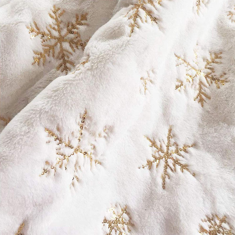DegGod Plush Christmas Tree Skirts, 30 inches Luxury Snowy White Faux Fur Xmas Tree Base Cover Mat with Gold Snowflakes for Xmas New Year Home Party Decorations (Gold, 30 inches)
