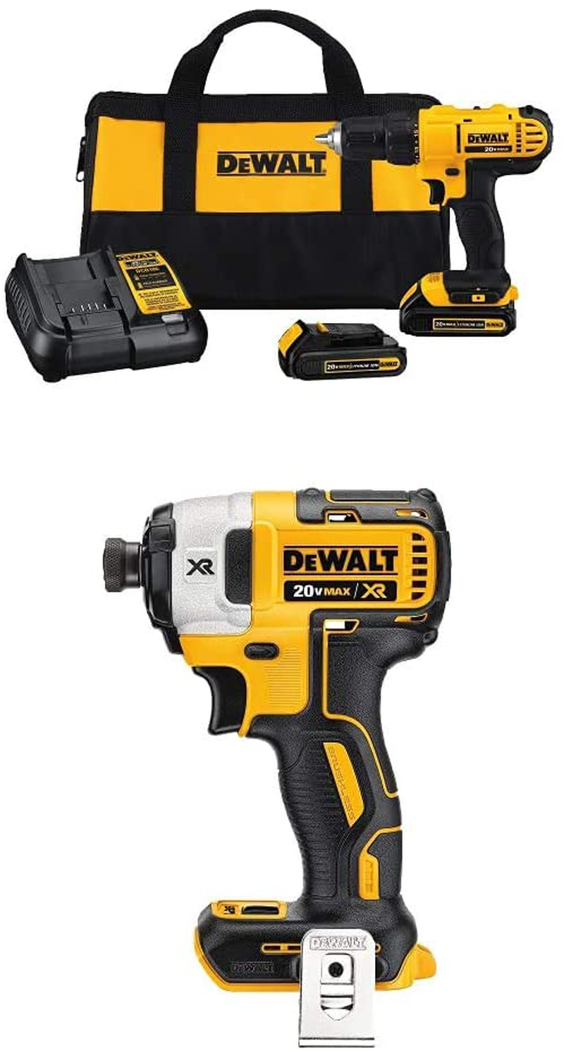 DEWALT 20V Max Cordless Drill / Driver Kit, Compact, 1/2-Inch (DCD771C2) Hardware > Tools > Multifunction Power Tools Dewalt w/ Brushless Impact Driver  