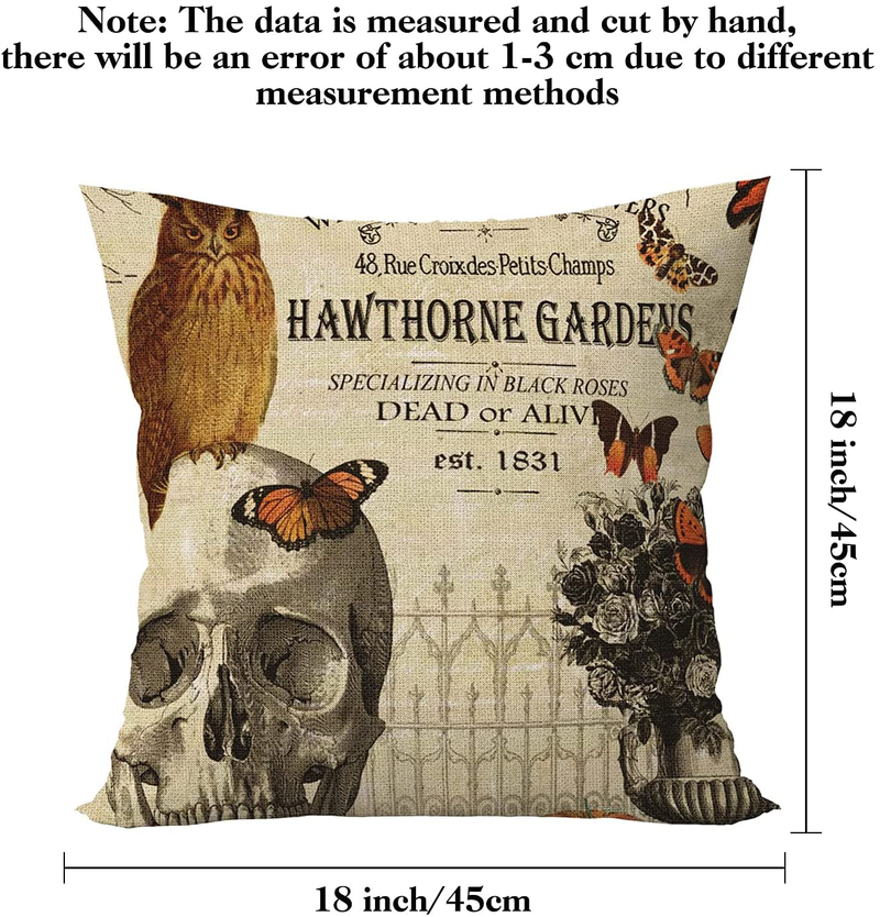 SIBOSUN Set of 4 Halloween Throw Pillow Covers 18x18 Inches for Owl/Crow/Pumpkin/Skull Halloween Decor Vintage Pillow Case Linen Square Cushion Covers for Sofa Couch Bed Home Outdoor Car Arts & Entertainment > Party & Celebration > Party Supplies SIBOSUN   