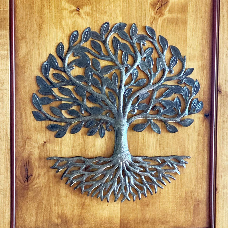Small Tree of Life with Roots Wall Art, 17.25 In. Round Wall Hanging Decor, Indoor Outdoor, Decorative Nature Inspired, Handmade in Haiti, Fair Trade Federation Certified Home & Garden > Decor > Artwork > Sculptures & Statues It's Cactus   