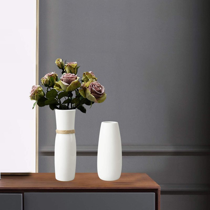 MoonLa White Ceramic Vases Flower Vase with differing Unique Rope Design for Home Décor – Set of 2 Home & Garden > Decor > Vases MoonLa   