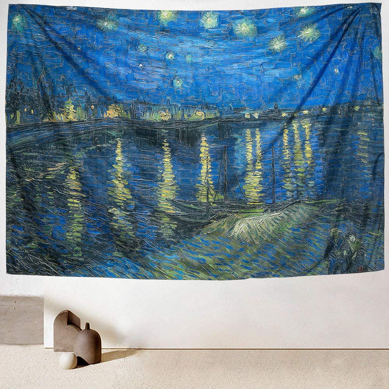 IcosaMro Starry Night Tapestry Wall Hanging, Van Gogh Art Wall Tapestries [60x82.7''][Double-Folded Hems]- Star Blanket Tablecloth for Bedroom, Dorm, College, Living Room, Blue Home & Garden > Decor > Artwork > Decorative Tapestries IcosaMro   