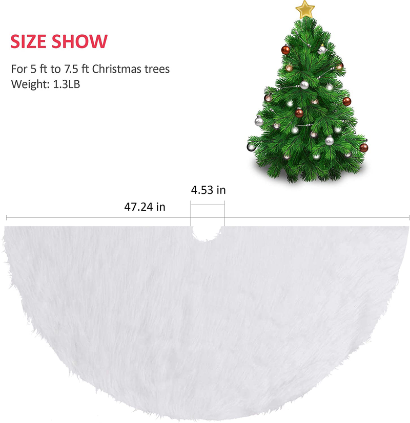 Christmas Tree Skirt, 48 Inch Snowy White Faux Fur Xmas Plush Tree Skirt, Winter Large Christmas Tree Mat, Holiday Party Christmas Tree Decorations
