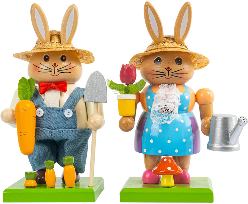 FUNPENY 7" Easter Decorations for Bookcase Fireplace Table, Spring Summer Bunny Easter Eggs Signs Decor,Wooden Rabbit Nutcrackers Figures Bunny Signs Figurines Decor for Home,Bedroom,Inside,Indoor