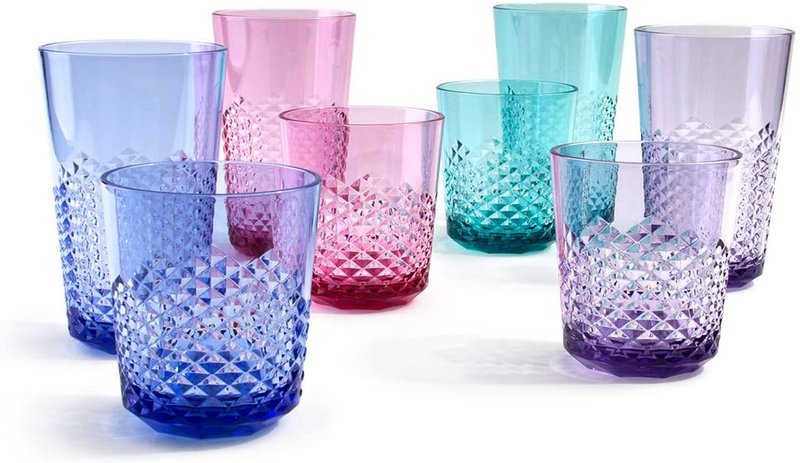 Cupture Diamond Plastic Tumblers BPA Free, 24 oz/14 oz, 8-Pack (Clear) Home & Garden > Kitchen & Dining > Tableware > Drinkware Cupture Assorted Colors  