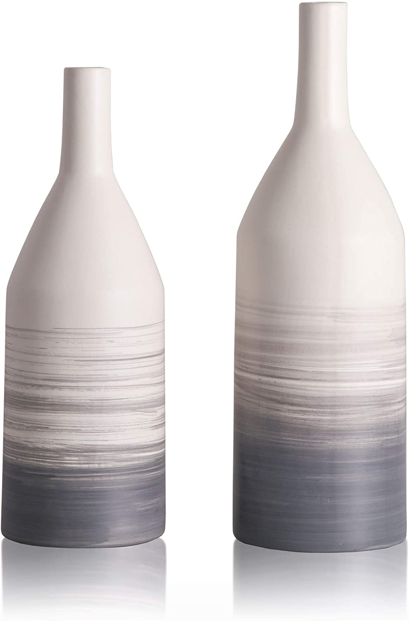TERESA'S COLLECTIONS Modern Ceramic White and Grey Vase for Home Decor, Set of 2 Elegant Decorative Vase for Mantel, Fireplace, Kitchen, Living Room Decoration, 12.5" & 10.9" Tall
