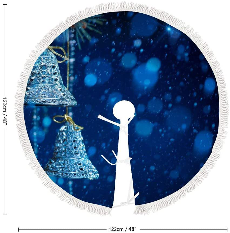 Navy Blue and Silver White Classic Christmas Christmas Tree Skirt (3 Sizes) - Tree Skirt Xmas Tree Mat for Holiday Christmas Party Decorations Xmas Decorations Home & Garden > Decor > Seasonal & Holiday Decorations > Christmas Tree Skirts Thewar   