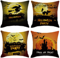 QIQIANY Set of 4 Vintage Halloween Throw Pillow Covers 18x18 Inch Square Linen Crow Pumpkin Skull and Owl Decoeative Vintage Halloween Autumn Farmhouse Home Decor for Sofa Bed Chair Living Room Arts & Entertainment > Party & Celebration > Party Supplies QIQIANY Color-8  