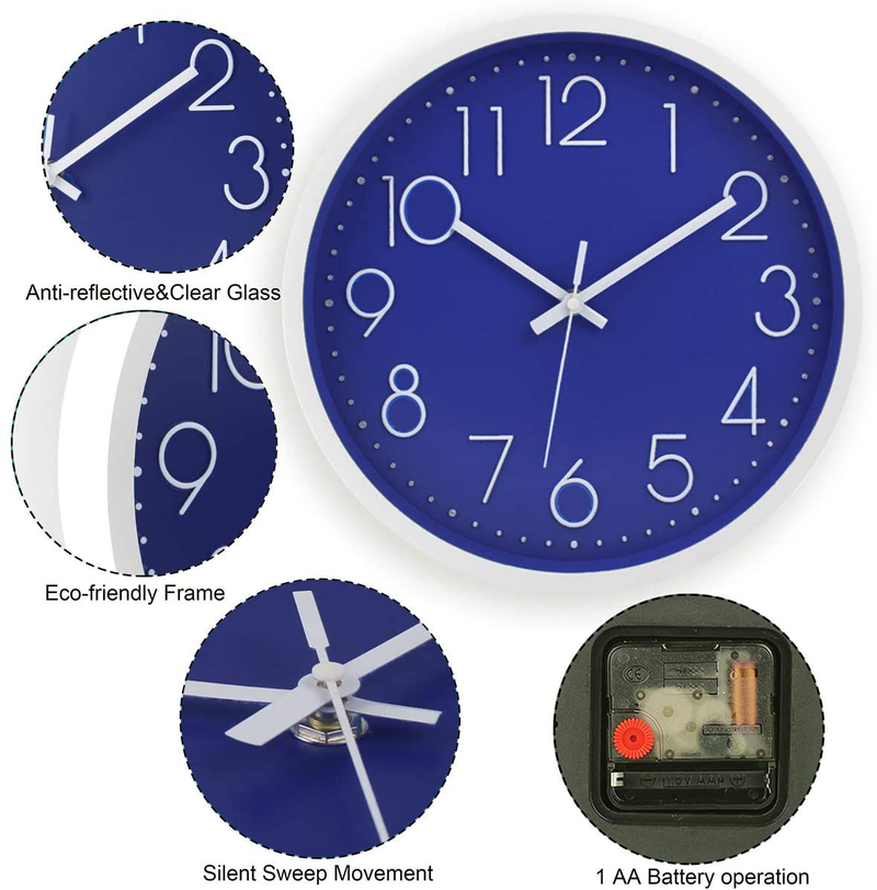 Filly Wink Modern Wall Clock Silent Non-Ticking Sweep Movement Battery Operated Easy to Read Home/Office/School Clock 12 Inch Blue Home & Garden > Decor > Clocks > Wall Clocks Filly Wink   