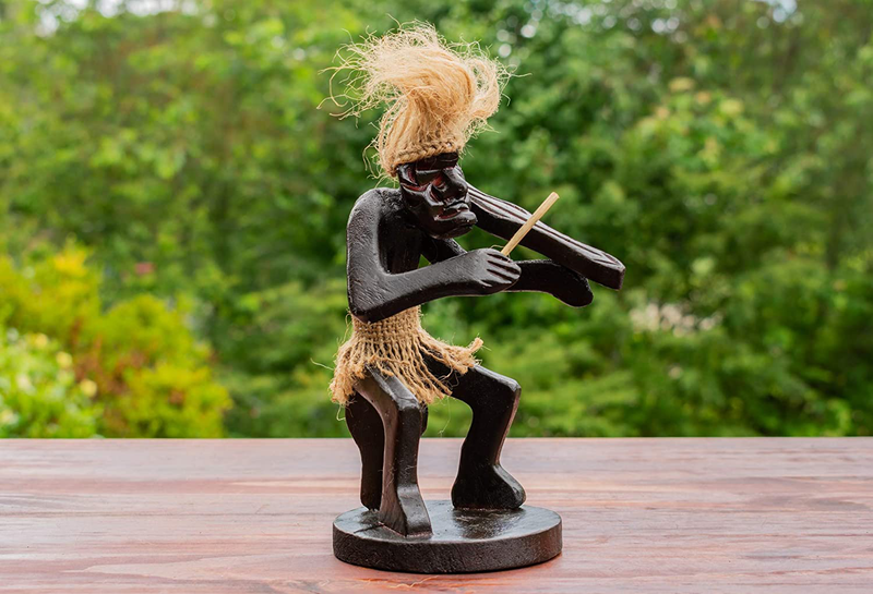 G6 Collection Handmade Wooden Primitive Tribal Funny Wall Hanging Statue Sculpture Tiki Bar Handcrafted Unique Gift Home Decor Accent Figurine Decoration Artwork Hand Carved (Welcome Sign) Home & Garden > Decor > Artwork > Sculptures & Statues G6 Collection Playing Violin  