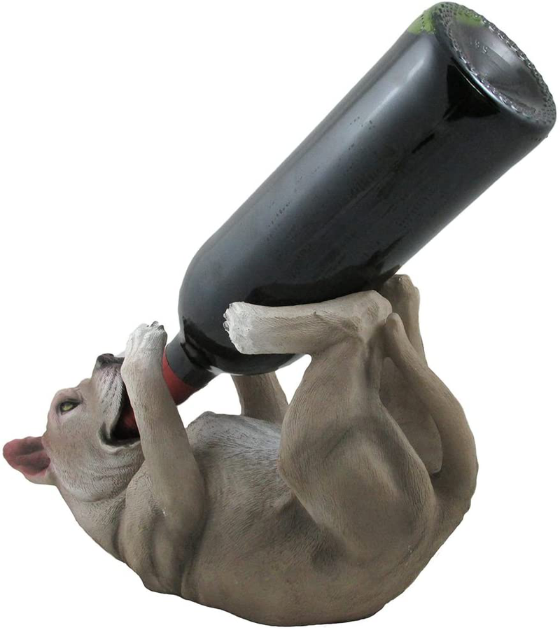 Drinking Pit Bull Wine Bottle Holder Statue in Decorative Home Bar Decor Pet Sculptures & Pitbull Figurines, Wine Racks and Stands and Collectible Gifts for Dog Lovers