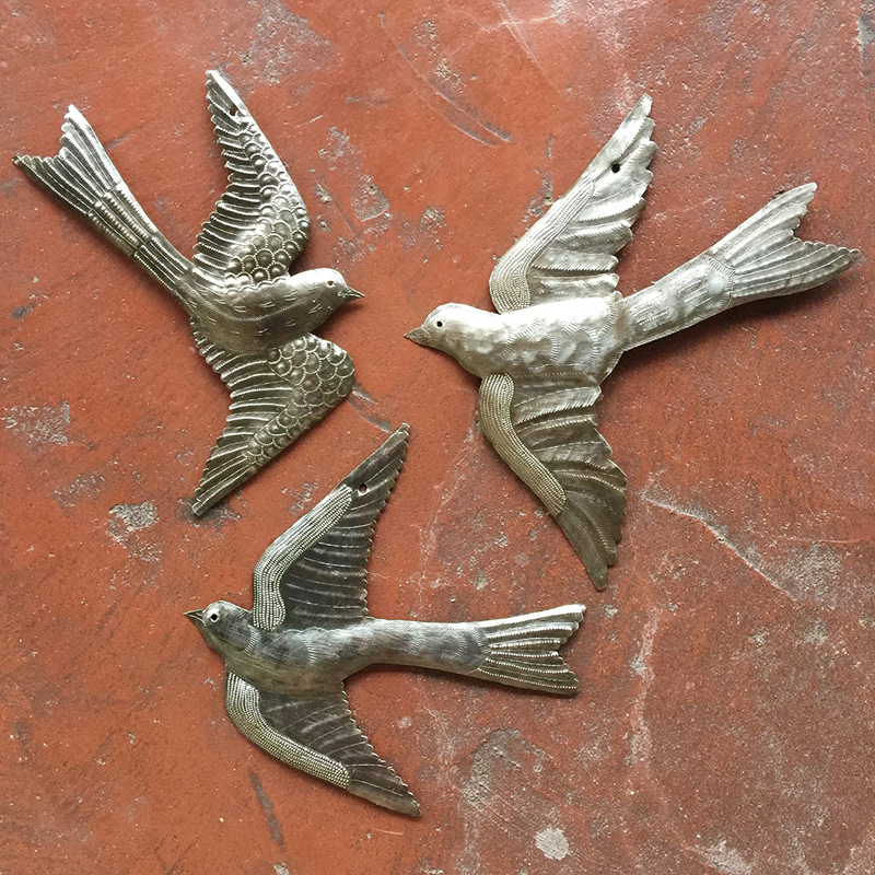 Large Metal Birds, Decorative, Ornamental, Set of 3, Wall Hanging, Handmade in Haiti, Garden Decorations 11 x 12 Inches Home & Garden > Decor > Artwork > Sculptures & Statues It's Cactus   