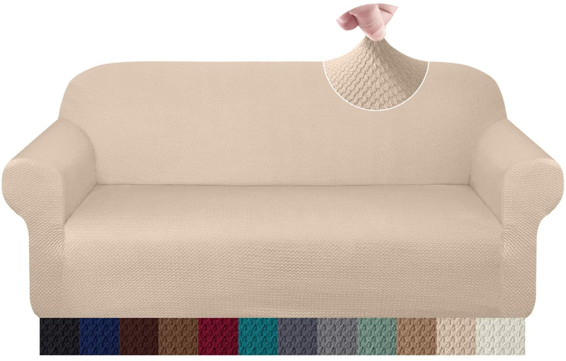 Granbest Thick Sofa Covers for 3 Cushion Couch Stylish Pattern Couch Covers for Sofa Stretch Jacquard Sofa Slipcover for Living Room Dog Pet Furniture Protector (Large, Gray) Home & Garden > Decor > Chair & Sofa Cushions Granbest Beige Large 