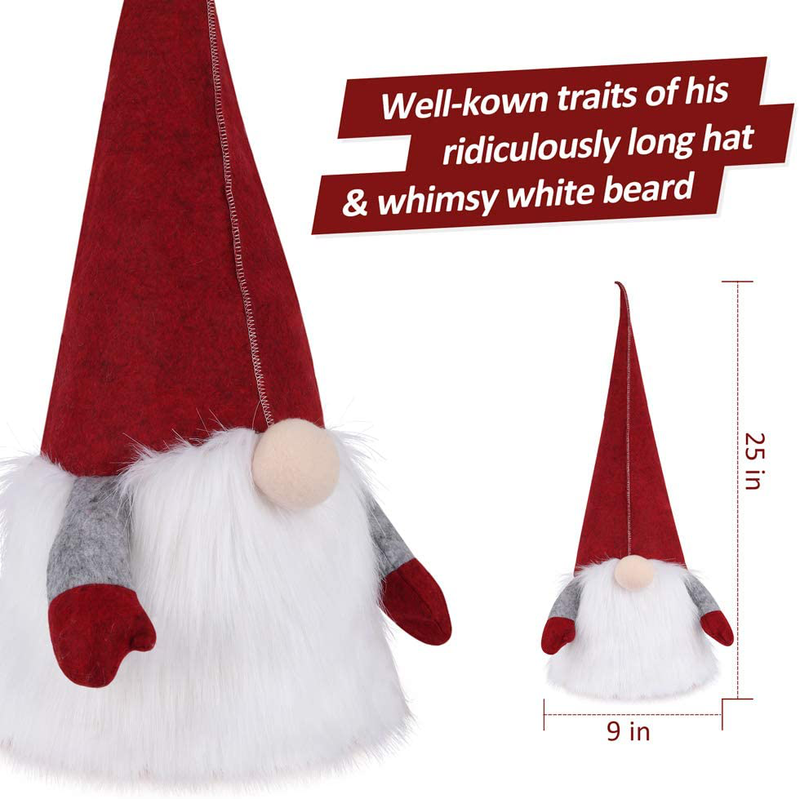 D-FantiX Gnome Christmas Tree Topper, 25 Inch Large Swedish Tomte Gnome Christmas Ornaments Santa Gnomes Plush Scandinavian Christmas Decorations Holiday Home Décor Red…