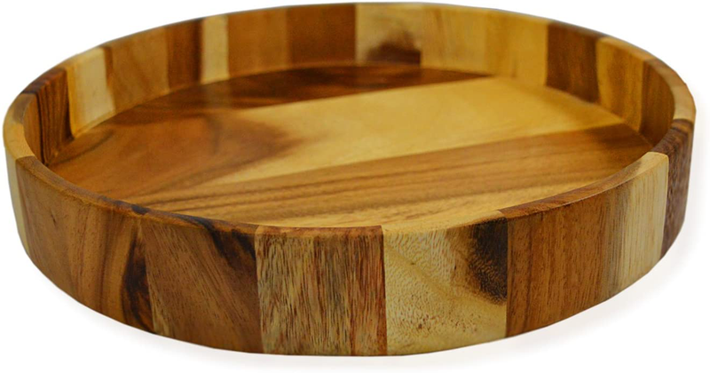 RoRo Acacia Hand-Crafted Wood Round Serving Tray and Platter with Lip, 12 Inch x 2 Inches Home & Garden > Decor > Decorative Trays roro Default Title  