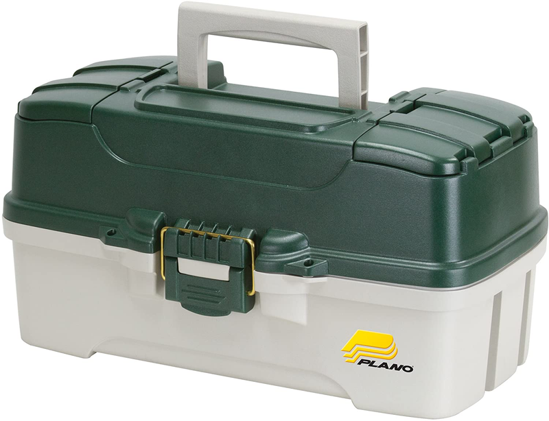 Plano One, Two, and Three Tray Tackle Box Sporting Goods > Outdoor Recreation > Fishing > Fishing Tackle Plano Dark Green Metallic/ Off White Three-Tray 