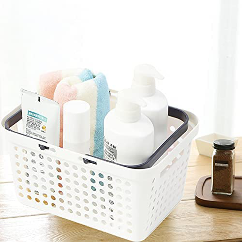 Plastic Portable Storage Organizer Caddy,Portable Shower Caddy Tote Portable Storage Bins with Handles,Cleaning Caddy for Bathroom,College Dorm,Kitchen,Bedroom (White, Small)