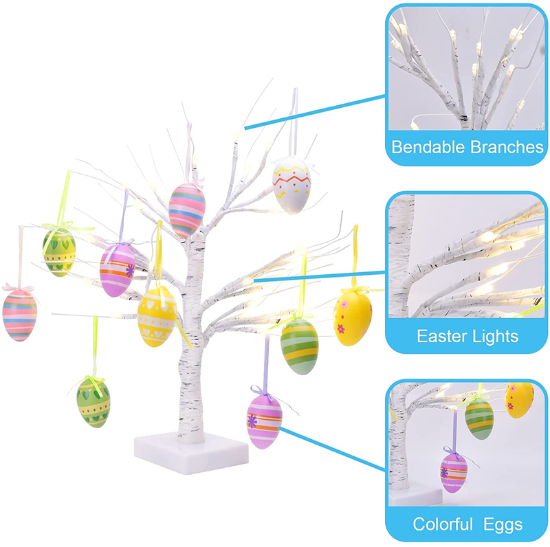 Easter Decorations for the Home,18'' White Birch Tree with 10 Easter Eggs,36 LED Lights Battery Operated Table Centerpiece for Easter Decor Clearance,Spring Easter Eggs Party Seasonal Bedroom Decor Home & Garden > Decor > Seasonal & Holiday Decorations Ulrhpc   