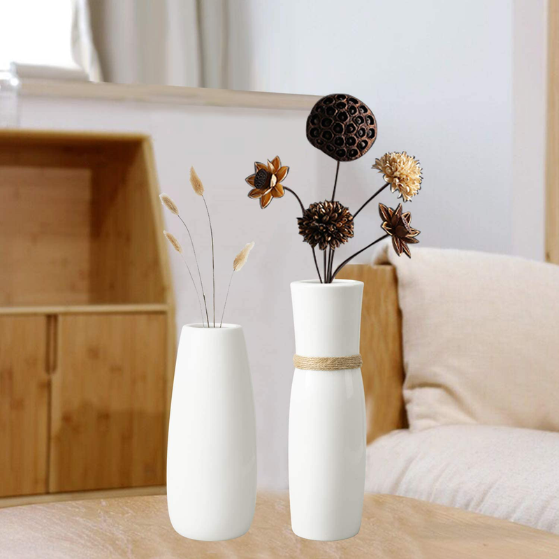 MoonLa White Ceramic Vases Flower Vase with differing Unique Rope Design for Home Décor – Set of 2