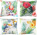 JOHOUSE 4 PCS Tropical Leaves Pillow Covers, Cotton Linen Decorative Summer Green Leaf Throw Cushion Cover for Sofa Bed Car Couch and Summer Party Favor,18X18Inch Home & Garden > Decor > Chair & Sofa Cushions JOHOUSE Multicolor  