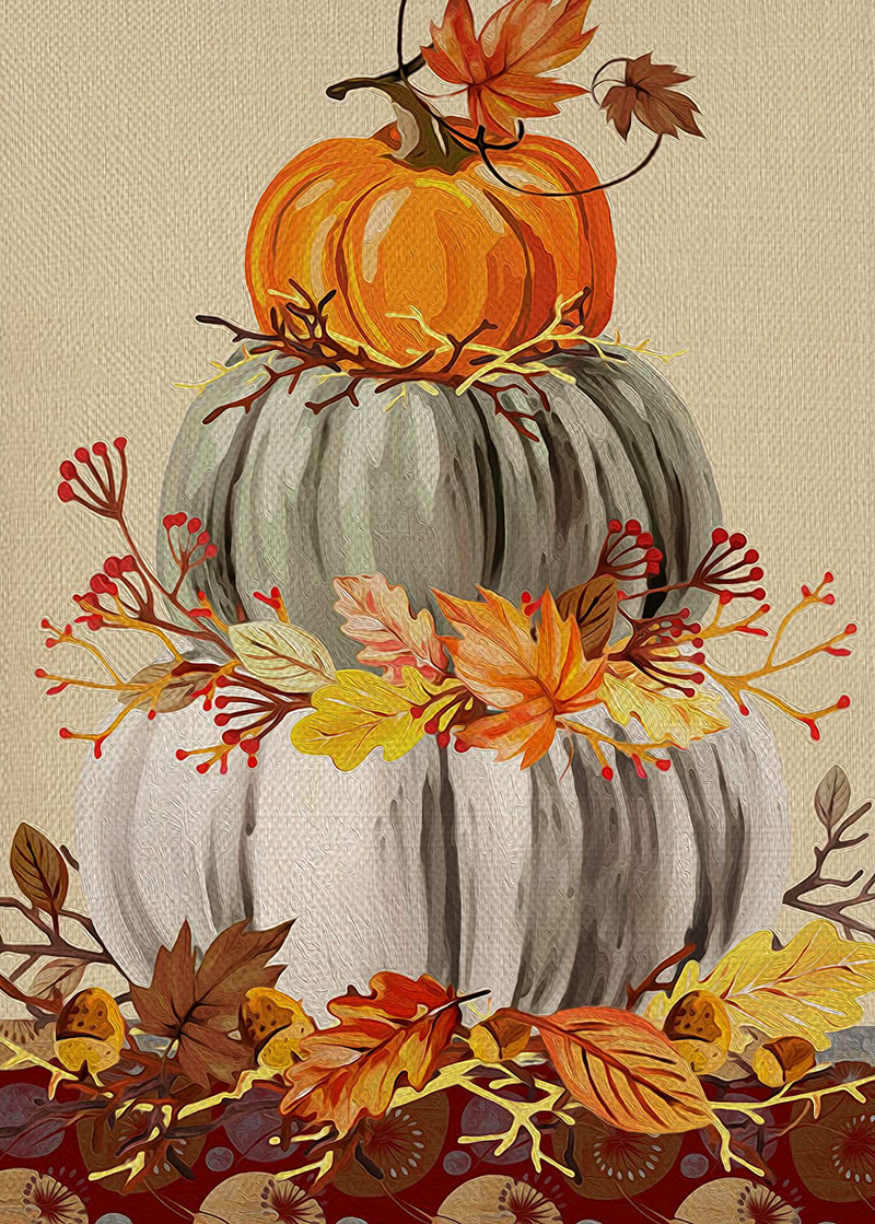 Covido Home Decorative Fall Pumpkin Patch Large House Flag, Maple Leaf Garden Yard Outside White Pumpkin Welcome Decor, Thanksgiving Outdoor Autumn Harvest Farmhouse Decorations Double Sided 28 x 40 Home & Garden > Decor > Seasonal & Holiday Decorations& Garden > Decor > Seasonal & Holiday Decorations Covido 12 x 18  