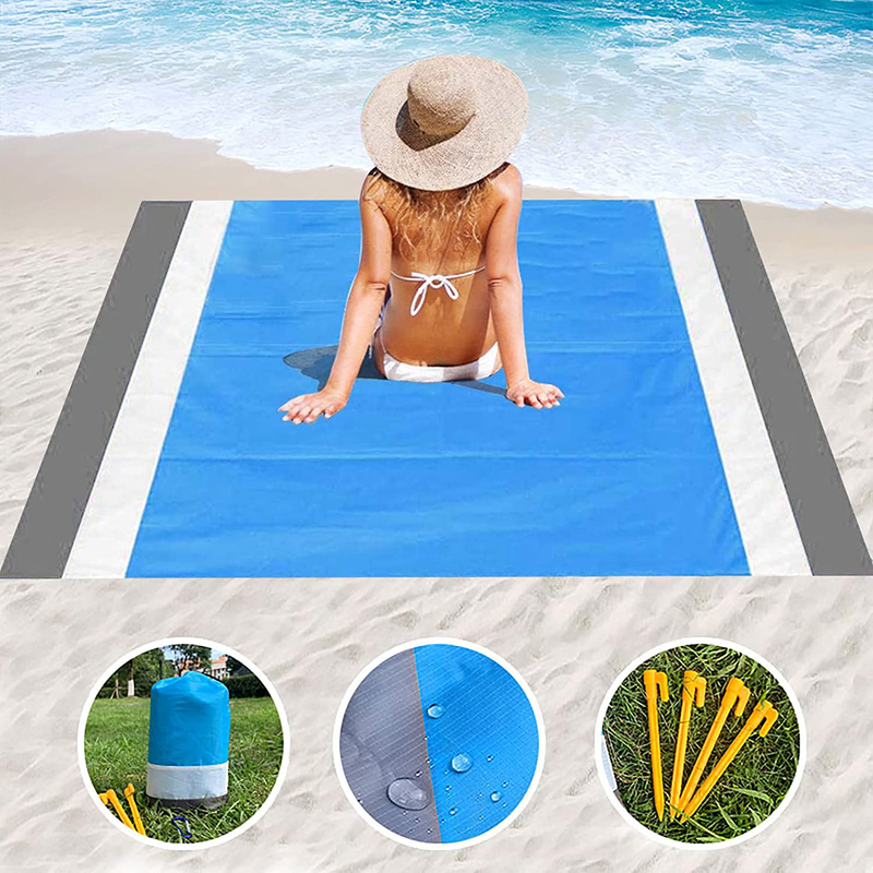 HALIHALL Beach Blanket Sandproof,79" X 83" for 4-7 Persons Beach Mat,Waterproof Pocket Picnic Blanket with 4 Stakes, Portable Picnic Mat,Outdoor Blanket for Travel, Camping, Hiking,Packable w/Bag Home & Garden > Lawn & Garden > Outdoor Living > Outdoor Blankets > Picnic Blankets HALIHALL Default Title  