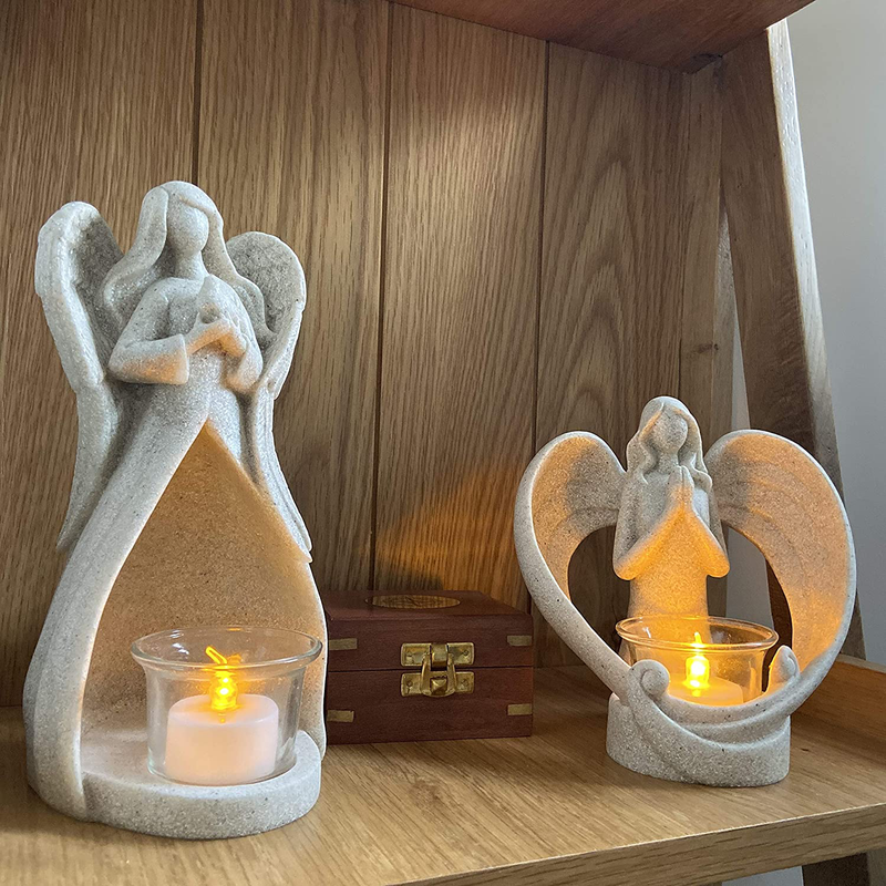 OakiWay Memorial Gifts - Angel Tealight Candle Holder Statue, Sympathy Gifts For Loss Of Loved One, W/Flickering Led Candle, Bereavement, In Memory, Grief, Funeral, Remembrance Gifts, Home Decorations
