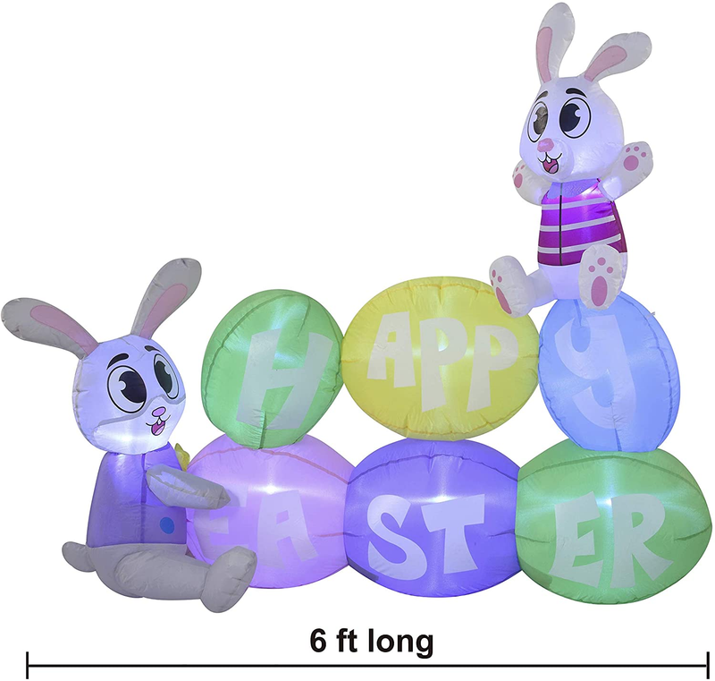 Easter Inflatable Outdoor Decorations 6 Ft Long Happy Easter Sign Inflatable with Built-In Leds Blow up Inflatables for Easter Holiday Party Indoor, Outdoor, Yard, Garden, Lawn Decor.