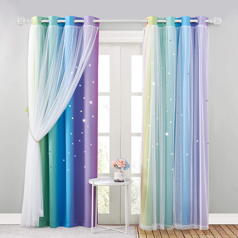 NICETOWN Kids Room Decor for Girls, White Gauze & Blackout Drapes Assembled, Mix & Match Star Cut Curtain Panels with Versatile Styling Options (Teal & Purple, Each is W52 x L84, Sold by 2 PCs) Home & Garden > Decor > Seasonal & Holiday Decorations NICETOWN Rainbow-2 W52 x L84 