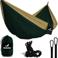 MalloMe Camping Hammock with Ropes - Double & Single Tree Hamock Outdoor Indoor 2 Person Tree Beach Accessories _ Backpacking Travel Equipment Kids Max 1000 lbs Capacity - Two Carabiners Free Home & Garden > Lawn & Garden > Outdoor Living > Hammocks MalloMe Dark Green & Khaki 1 Person 