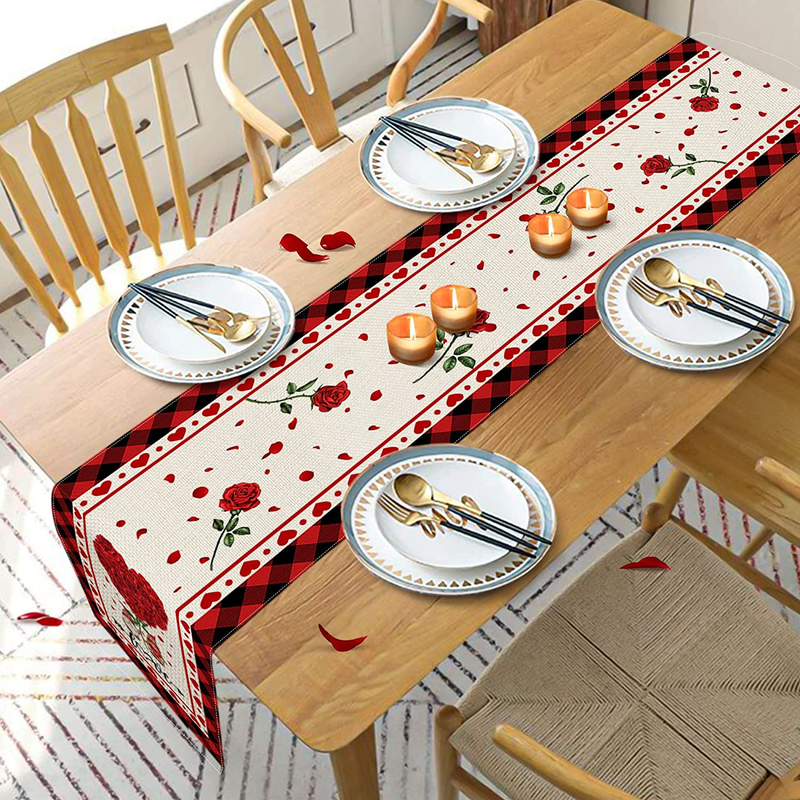 Hexagram Valentine Table Runner，Valentines Day Anniversary Wedding Holiday Kitchen Dining Table Runners for Indoor Outdoor Home Party Decor，Farmhouse Valentine Table Runner 13 X 72 Inch Home & Garden > Decor > Seasonal & Holiday Decorations Hexagram   