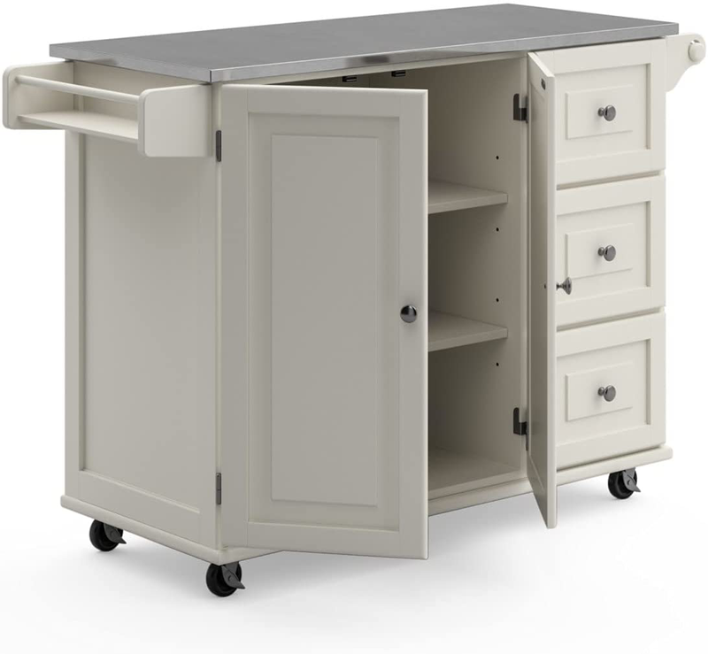 Homestyles Kitchen Cart with Stainless Steel Metal Top Rolling Mobile Kitchen Island with Storage and Towel Rack 54 Inch Width off White Home & Garden > Kitchen & Dining > Food Storage Homestyles   