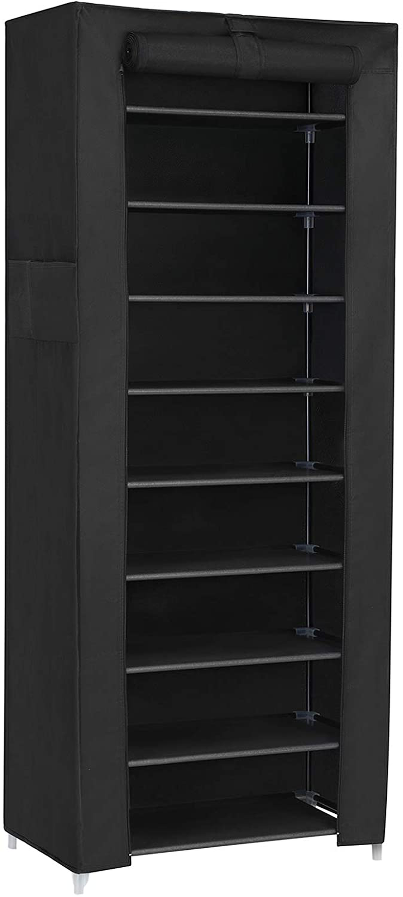 SONGMICS 10-Tier Shoe Rack, 34.6 X 11 X 63 Inches, Holds up to 50 Pairs, Storage Organizer with Dustproof Cover Gray Furniture > Cabinets & Storage > Armoires & Wardrobes SONGMICS Black 22.7 x 11 x 63 Inches 