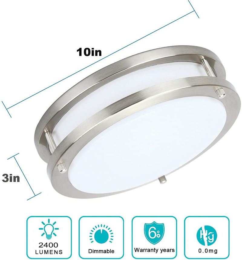 Drosbey 24W Dimmable LED Ceiling Light Fixture, Kitchen Light Fixtures, 10 Inch Flush Mount Ceiling Lights for Bedroom, Bathroom, 5000K Daylight White, Super Bright 2400LM, Brushed Nickel Home & Garden > Lighting > Lighting Fixtures > Ceiling Light Fixtures KOL DEALS   