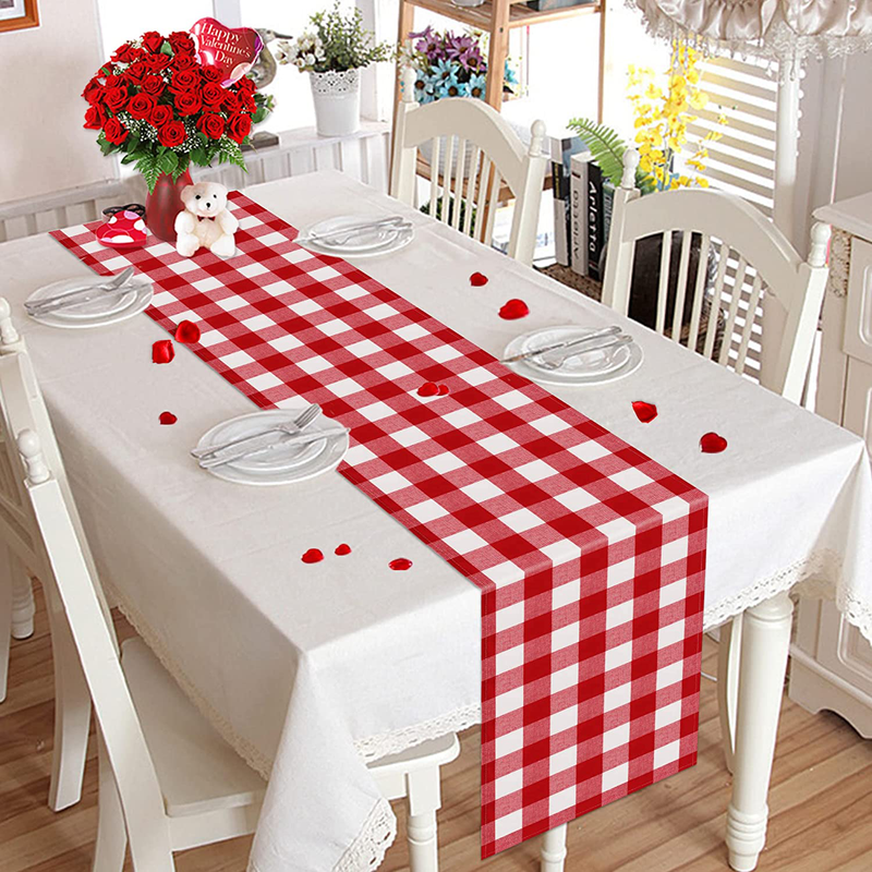 Comken Valentine'S Day Table Runner, Red & White Buffalo Plaid Check Table Runner for Valentines Table Decorations Dinner Party Supplies - 13 X 72 Inches Home & Garden > Decor > Seasonal & Holiday Decorations Comken   