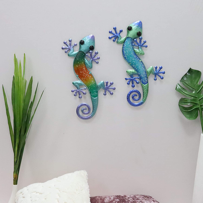HONGLAND Metal Gecko Wall Decor Outdoor Lizard Art Sculpture Indoor Glass Decorations for Home Green,15 Inches Home & Garden > Decor > Artwork > Sculptures & Statues HONGLAND   