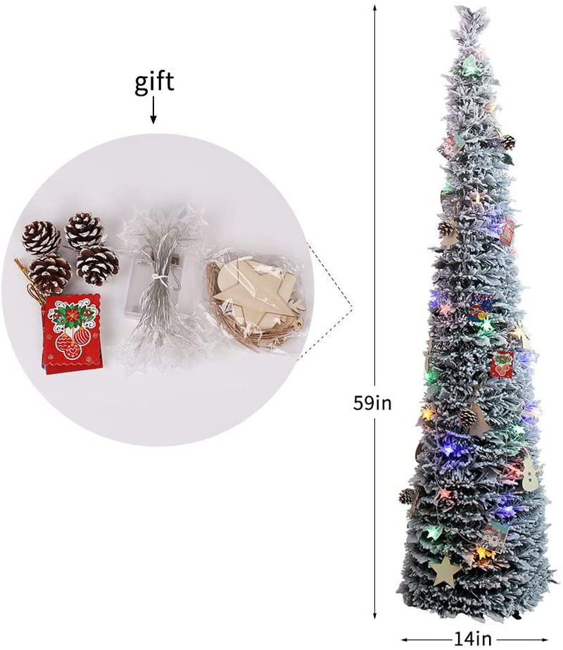 FENGRUIL 5FT Snow Flocked Artificial Christmas Tree Indoor Outdoor Decoration (with Leaves) Home & Garden > Decor > Seasonal & Holiday Decorations > Christmas Tree Stands FENGRUIL   