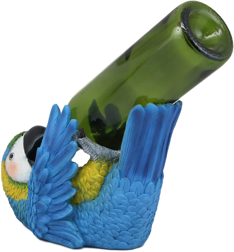 Ebros Gift Tropical Rio Rainforest BlueScarlet Macaw Parrot Wine Bottle Holder Caddy Figurine 10.25"Long Kitchen Dining Party Hosting Decor Statue Of South American Evergreen Forest Birds (Blue Macaw)