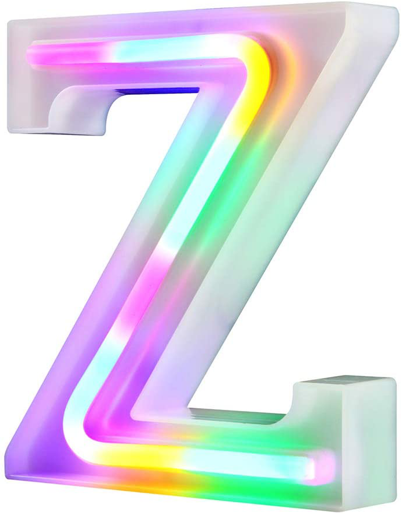 Neon Letter Lights 26 Alphabet Letter Bar Sign Letter Signs for Wedding Christmas Birthday Partty Supplies,USB/Battery Powered Light Up Letters for Home Decoration-Colourful J Home & Garden > Decor > Seasonal & Holiday Decorations& Garden > Decor > Seasonal & Holiday Decorations WARMTHOU Letter-z  