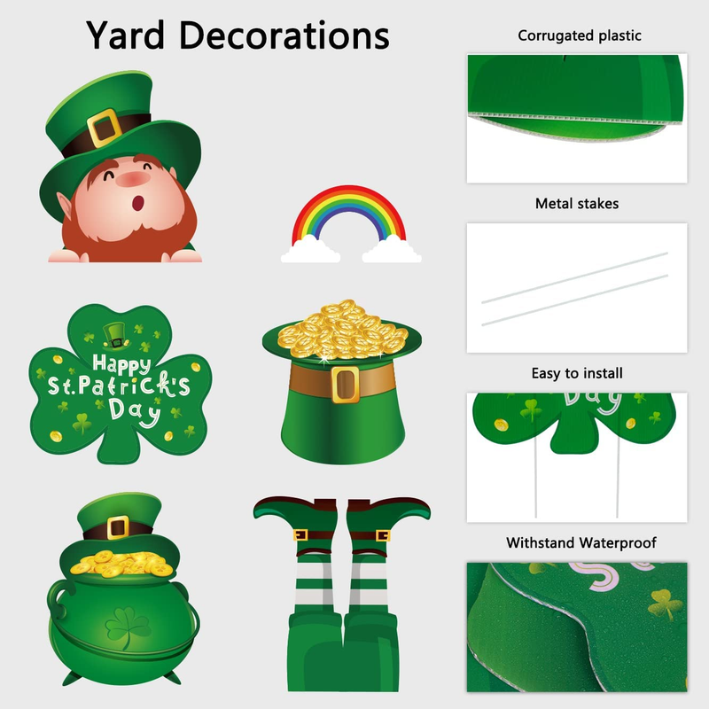 Geefuun 9PCS St. Patrick'S Day Yard Sign Decorations - Leprechaun/Shamrock/Irish Saint Patty'S Day Lawn Outdoor Decor with Stakes Arts & Entertainment > Party & Celebration > Party Supplies Geefuun   