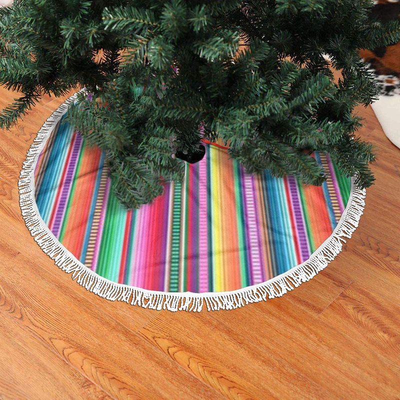 MSGUIDE Mexican Blanket Serape Stripe Christmas Tree Skirt 36 Inch Large Halloween Xmas Tree Decor for Holiday Party Decor Christmas Decoration