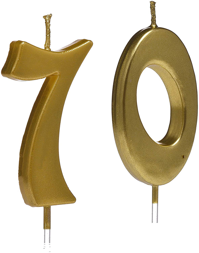 Gold 70th Birthday Candles,Number 70 Cake Topper for Party Decoration Home & Garden > Decor > Home Fragrances > Candles Qj-solar Default Title  