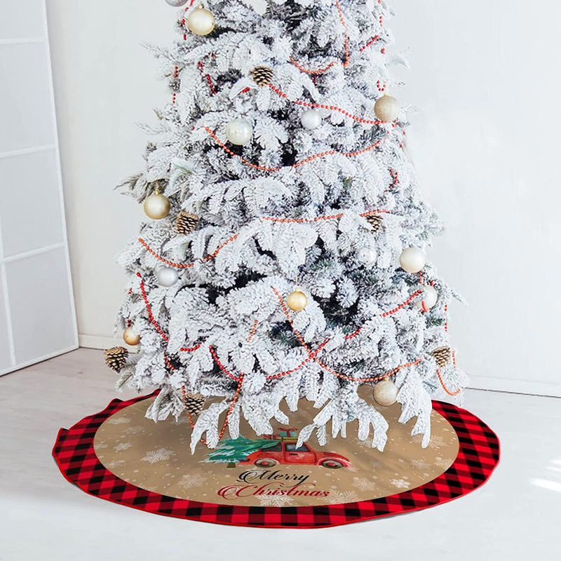 Christmas Tree Skirt with Red Buffalo Plaid Rustic Xmas Tree Skirt for Merry Christmas Xmas Holiday Party Decorations 48 Inch Home & Garden > Decor > Seasonal & Holiday Decorations > Christmas Tree Skirts COWDIY   