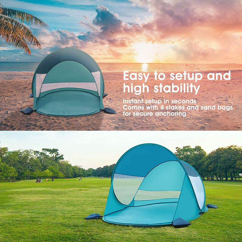 ISILER Pop up Beach Tent, 3-5 Person 86×57×47 Inches Sun Shelter, Portable Outdoor Beach Shade Tent, UPF 50+ Baby Beach Shelter, Easy Setup Windproof Waterproof Beach Canopy Cabana with Carry Bag