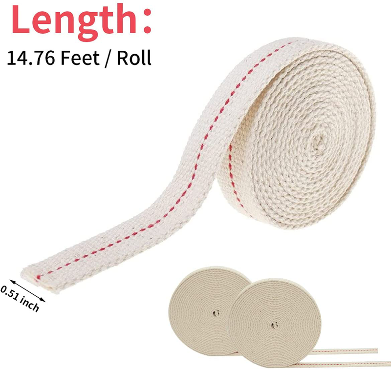 GTian 2 Rolls Oil Lamp Wick Flat Wicks, 1/2 Inch Replacement Cotton Oil Lantern Wicks for Oil Lamps and Oil Burners, with Red Stitch, 14.8 Feet per Roll
