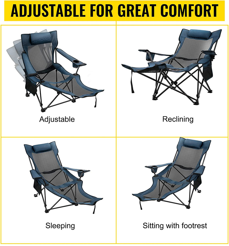 Happybuy Portable Lounge Chair with Cup Holder and Storage Bag for Camping Fishing and Other Outdoor Activities (Blue)