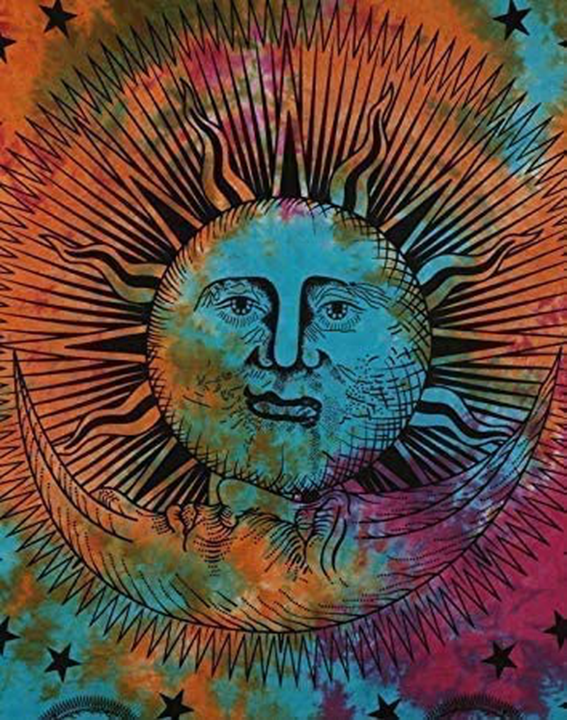 Marubhumi Psychedelic Sun Moon Stars Tie Dye Mandala Tapestry Hippie Hippy Celestial Wall Hanging Indian Trippy Bohemian Tapestries (Multi, 55 X 85 Inch (140 x 215 Cms) Home & Garden > Decor > Artwork > Decorative Tapestries Marubhumi   