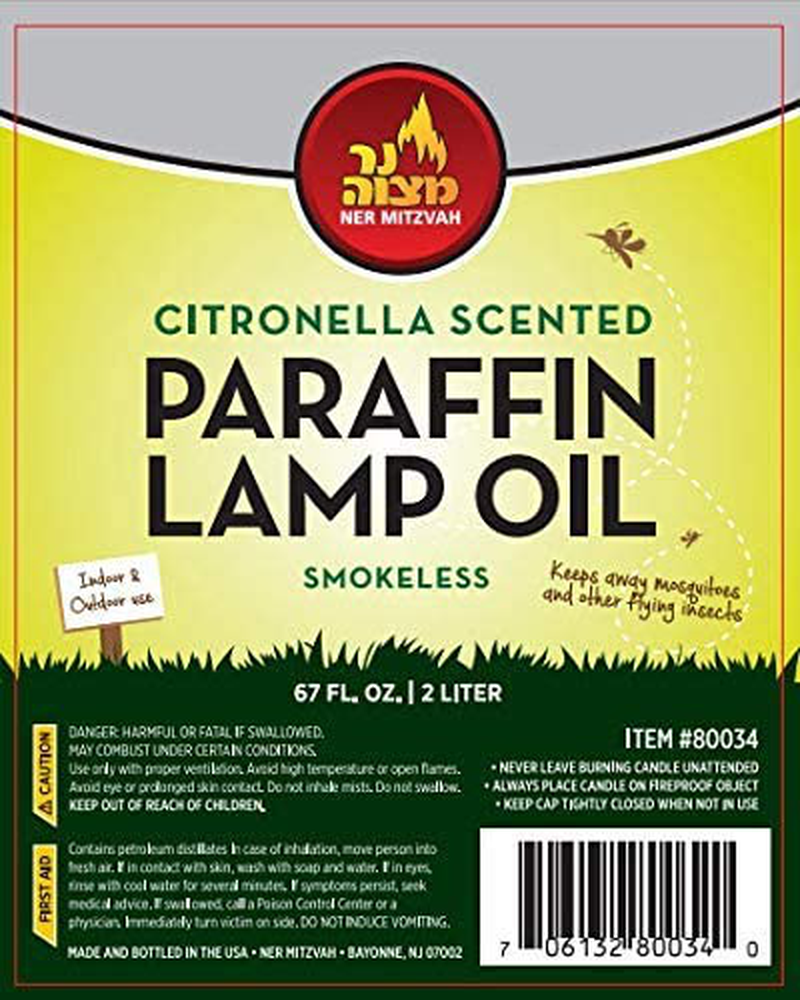 Citronella Scented Lamp Oil, 2 Liter - Smokeless and Odorless Insect and Mosquito Repellent Paraffin Lamp Oil for Indoor and Outdoor Lanterns, Torches, Oil Candle - by Ner Mitzvah Home & Garden > Lighting Accessories > Oil Lamp Fuel Ner Mitzvah   