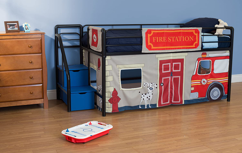 DHP Fire Department Design Curtain Set for Junior Loft Bed, Kids Furniture, Blue